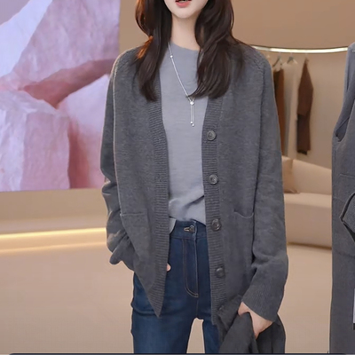 小灰兔专柜正品代购2026春装新款V领开衫女装上衣548040-7T04121