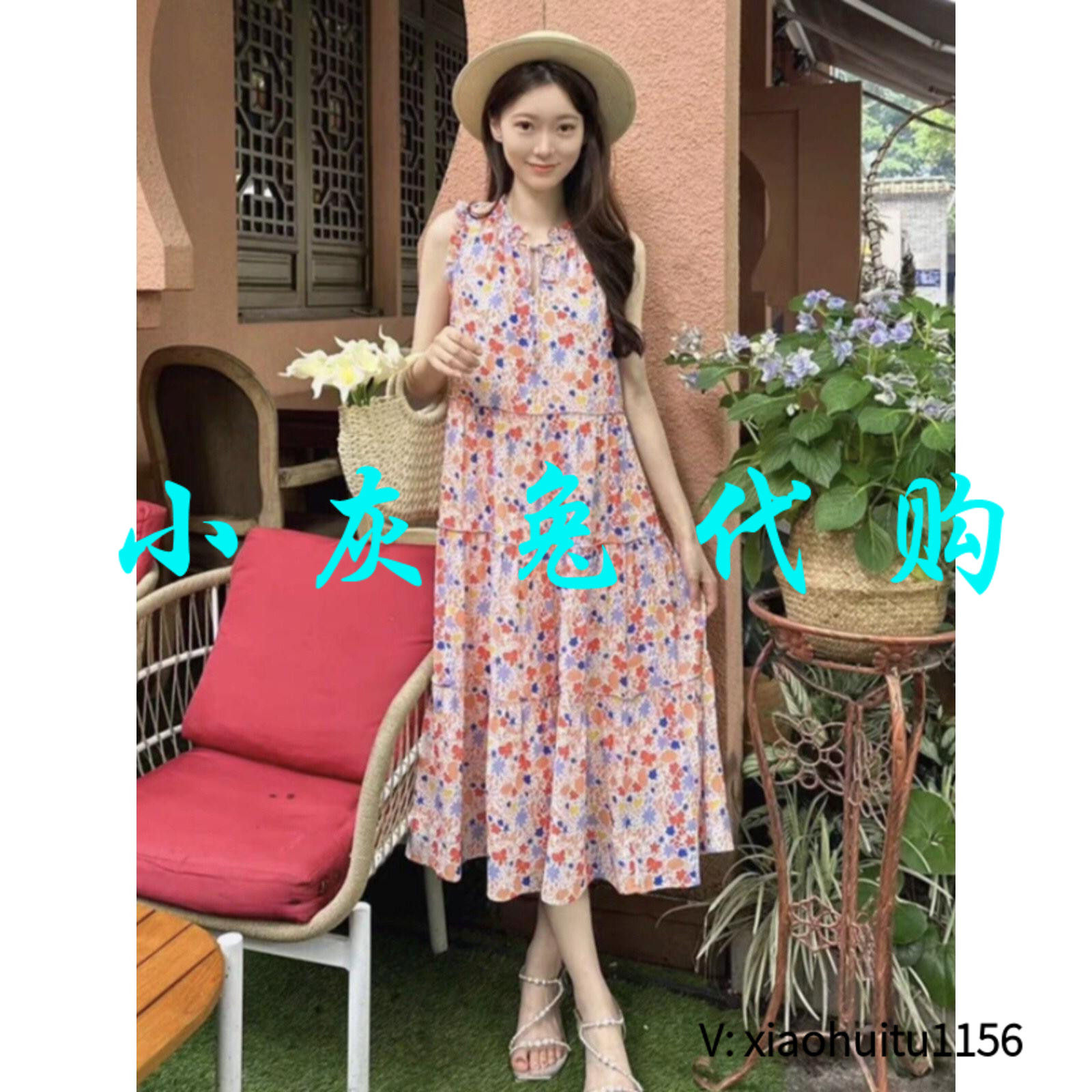 小灰兔专柜正品代购2026夏装碎花无袖连衣裙1500497-2A53467-001