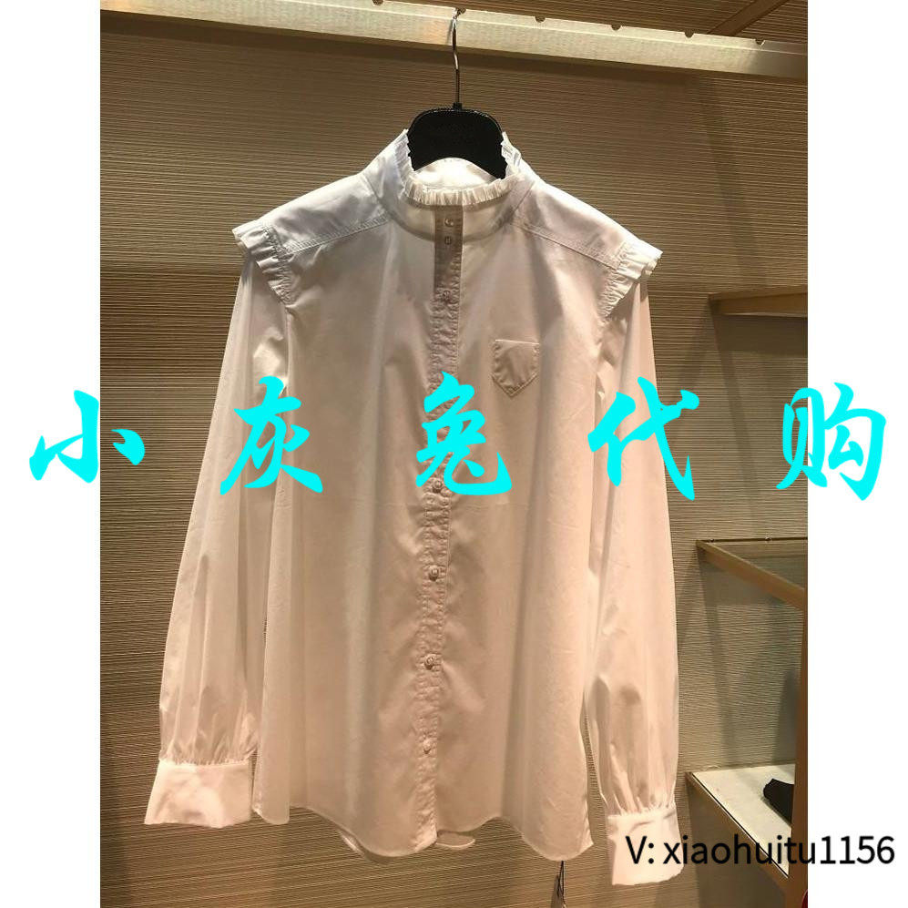 小灰兔正品代购立领白色衬衫长袖