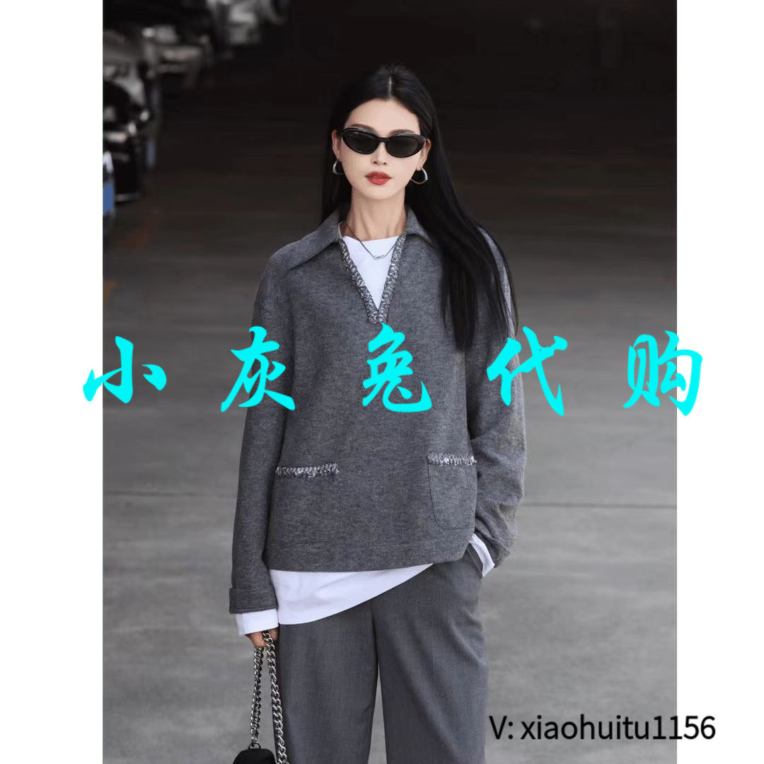 小灰兔专柜正品代购2025秋季新款灰色polo领毛衣130121-4233421