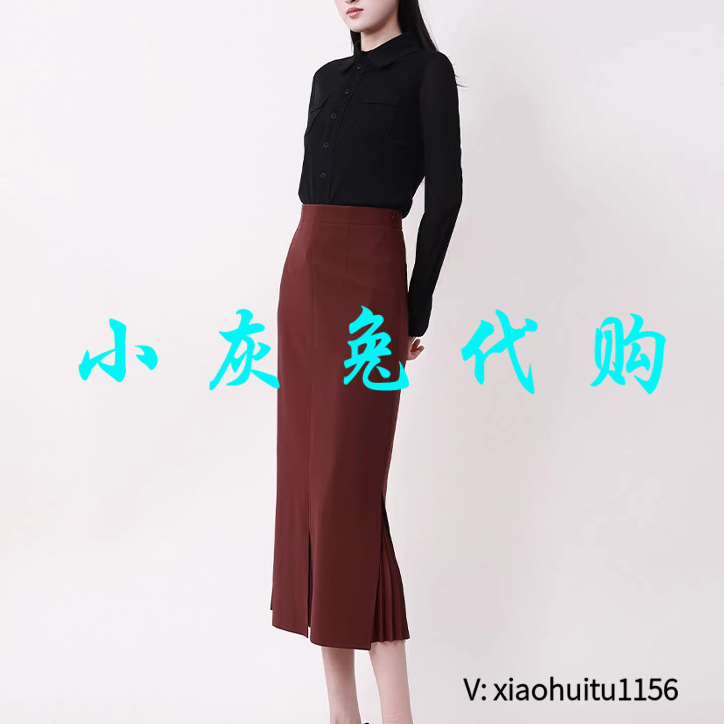 小灰兔专柜正品代购半身裙开叉裙西装面料 1200232-1135223-001