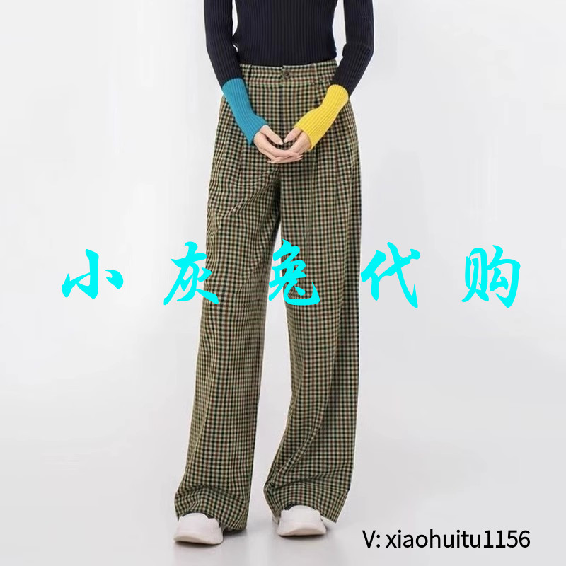 小灰兔专柜正品代购2025春新款时尚高腰格纹休闲直筒长裤5100661