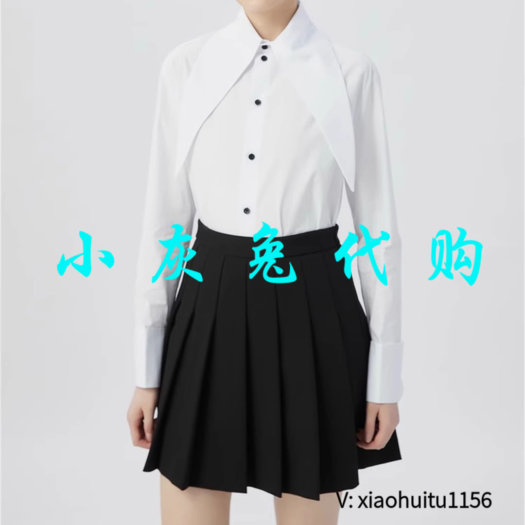 小灰兔专柜正品代购2026新款白色燕尾领宽松纯棉长袖衬衫1300930