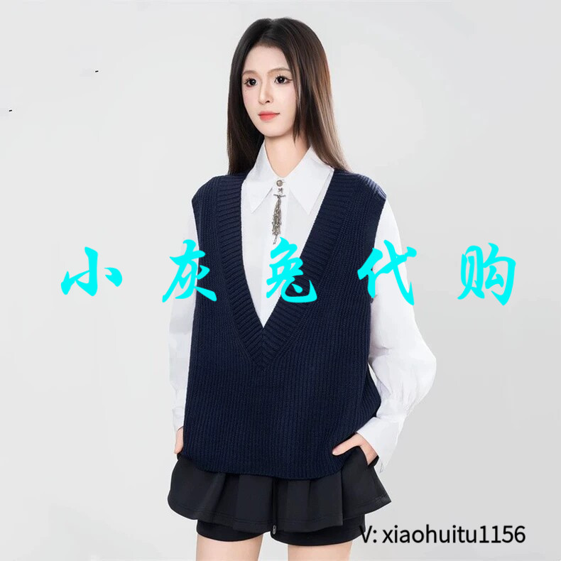 小灰兔专柜正品代购V领宽松休闲百搭羊毛针织马甲外穿背心5399678