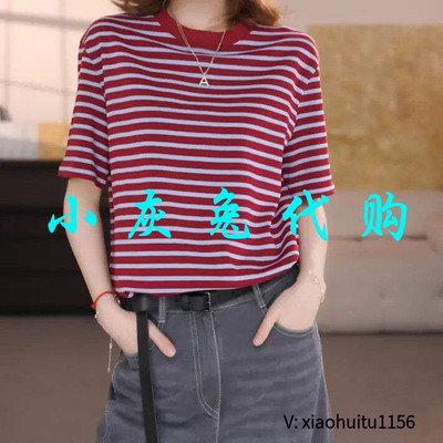 小灰兔专柜专柜同款2026春夏新款百搭条纹短袖T恤 530092-4P12445