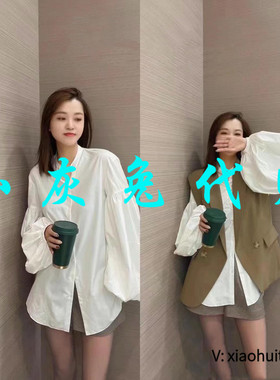 小灰兔专柜正品代购2025秋泡泡袖休闲长袖衬衫1300729-11261-001