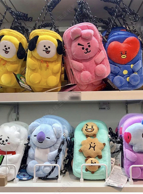 韩国BTS防弹少年团BT21宝宝毛绒零钱卡包证件手机斜挎包 挂绳可拆