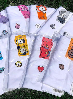 国内现货 韩国正品 BTS防弹少年团BT21卡通纯棉短袖T恤 两件套装