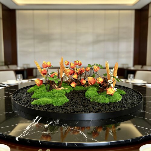 仿真花艺餐桌装饰永生苔藓摆件手工原创设计高档酒店圆桌中间摆花