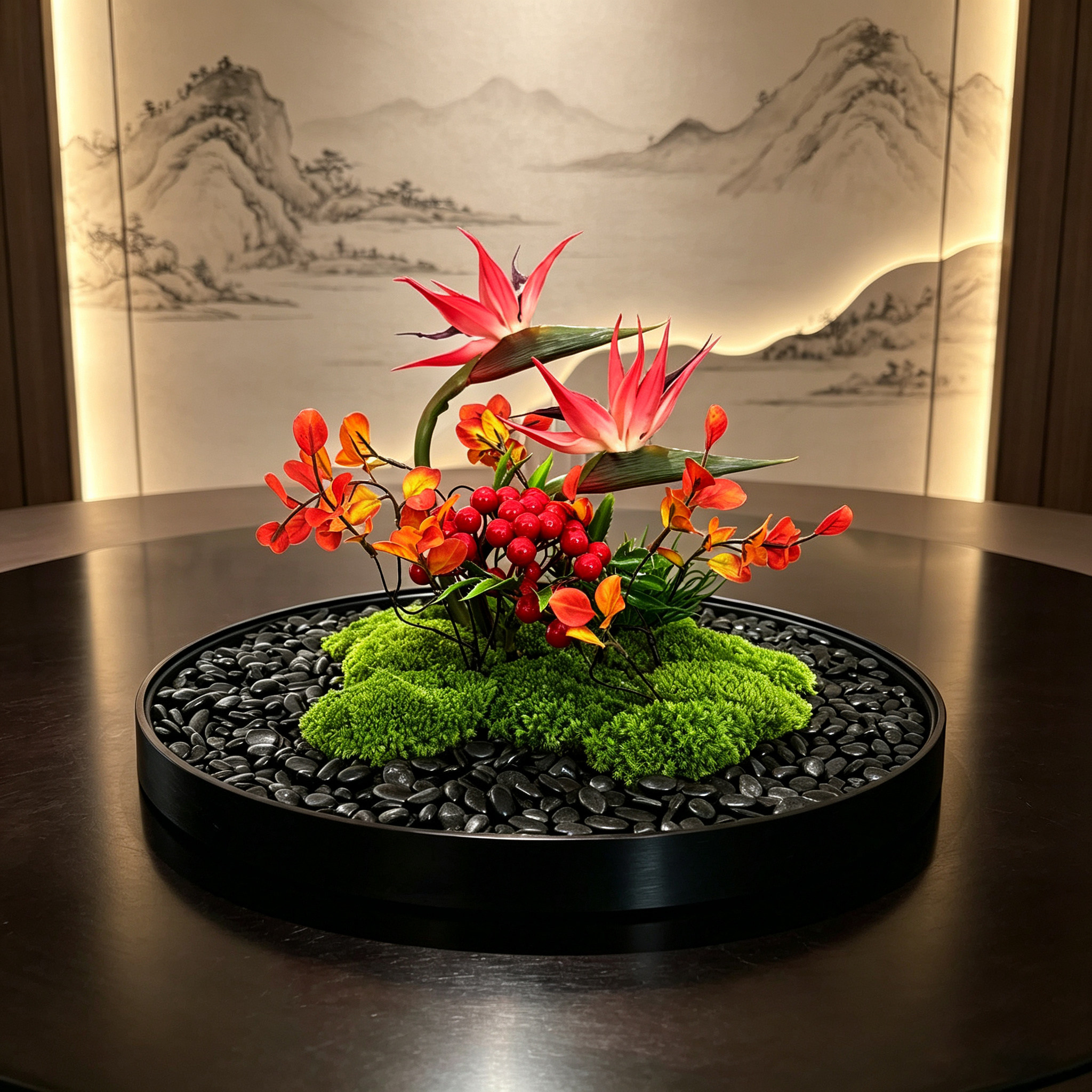 餐桌花摆花轻奢高级感餐厅饭桌仿餐桌花艺