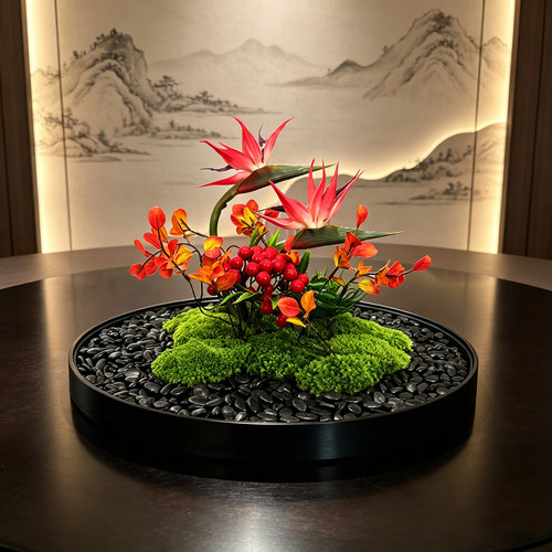 餐桌花摆花轻奢高级感餐厅饭桌仿真花套装高端免打理桌面花艺摆件