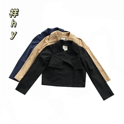 春秋新款女士纯色翻领开衫外套