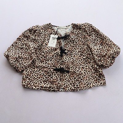复古豹纹风系带衬衫女短袖小众