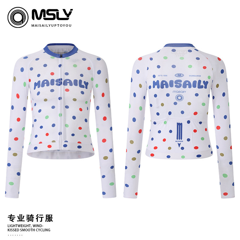 MSLY 迈赛力春秋季男女款波点骑行服长袖公路自行车速干透气上衣
