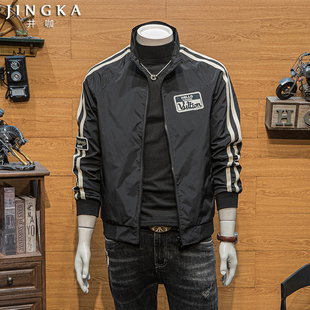 青年潮牌春夏男装 上衣2024新款 休闲条纹立领夹克 外套春秋工装 男士