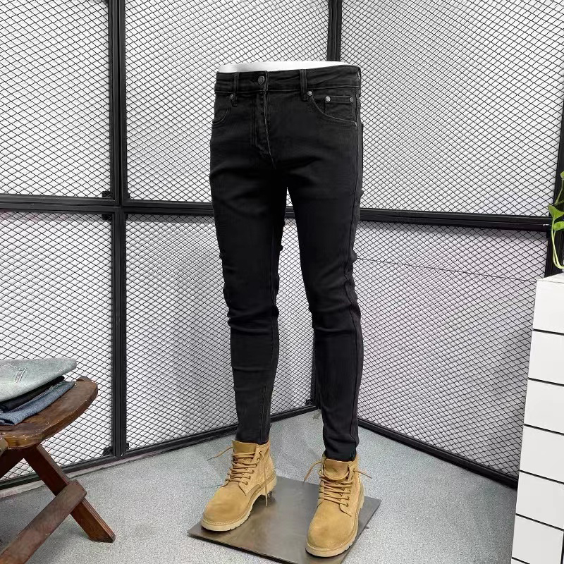 男士牛仔裤春秋季痞帅新款潮牌修身小脚裤潮流时尚简约百搭九分裤