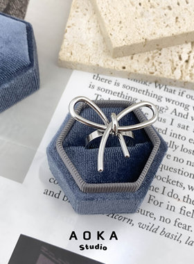 欧美金属风夸张蝴蝶结戒指几何线条打结铜镀金指环女甜酷精致饰品