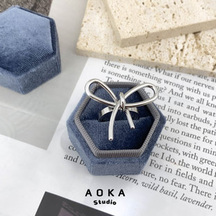 欧美金属风夸张蝴蝶结戒指几何线条打结铜镀金指环女甜酷精致饰品