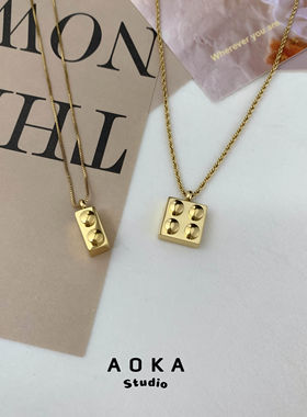 是你掉的乐高吗？几何极简个性长毛衣链钛钢项链潮酷百搭明星同款
