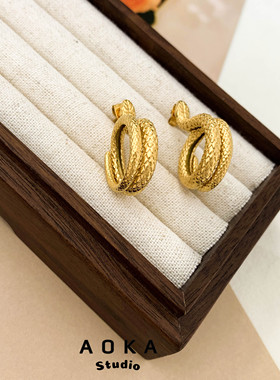 卷卷蛇ins网红同款夸张蛇形圆圈耳钉耳饰女高级设计钛钢金时尚女