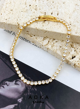 ins网红设计款时尚复古超闪满钻锆石手链女手饰叠戴百搭精致轻奢