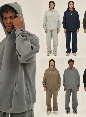 350G加绒面料 百搭基础色系 美式厚款纯色百搭宽松连帽套头卫衣