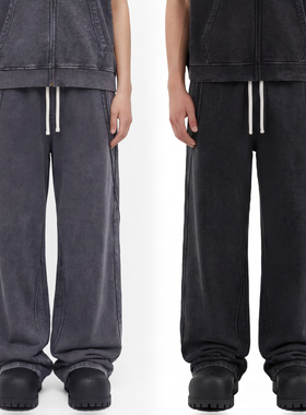 430G重磅纯棉毛圈 多重拼接水洗做旧 复古VIBE风宽松阔腿休闲卫裤