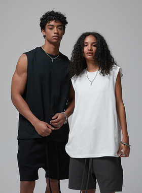 美式街头运动风 肩部拼接设计 190G纯色零感速干排汗宽松背心