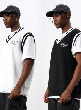 断码特卖 美式复古学院风 落肩宽松廓形V领针织无袖毛衣背心 坎肩