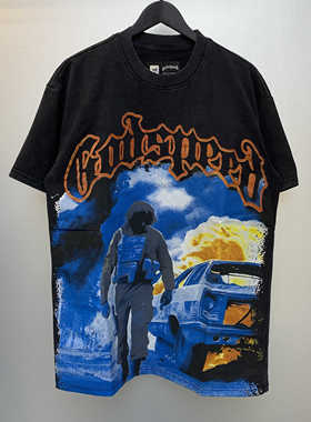 GOD SPEED Khaos 摇滚音乐骷髅头印花青年美潮流行短袖T恤夏季