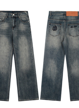 男装bp四季款新品韩版直筒水洗牛仔裤宽松ins潮流宽松长裤