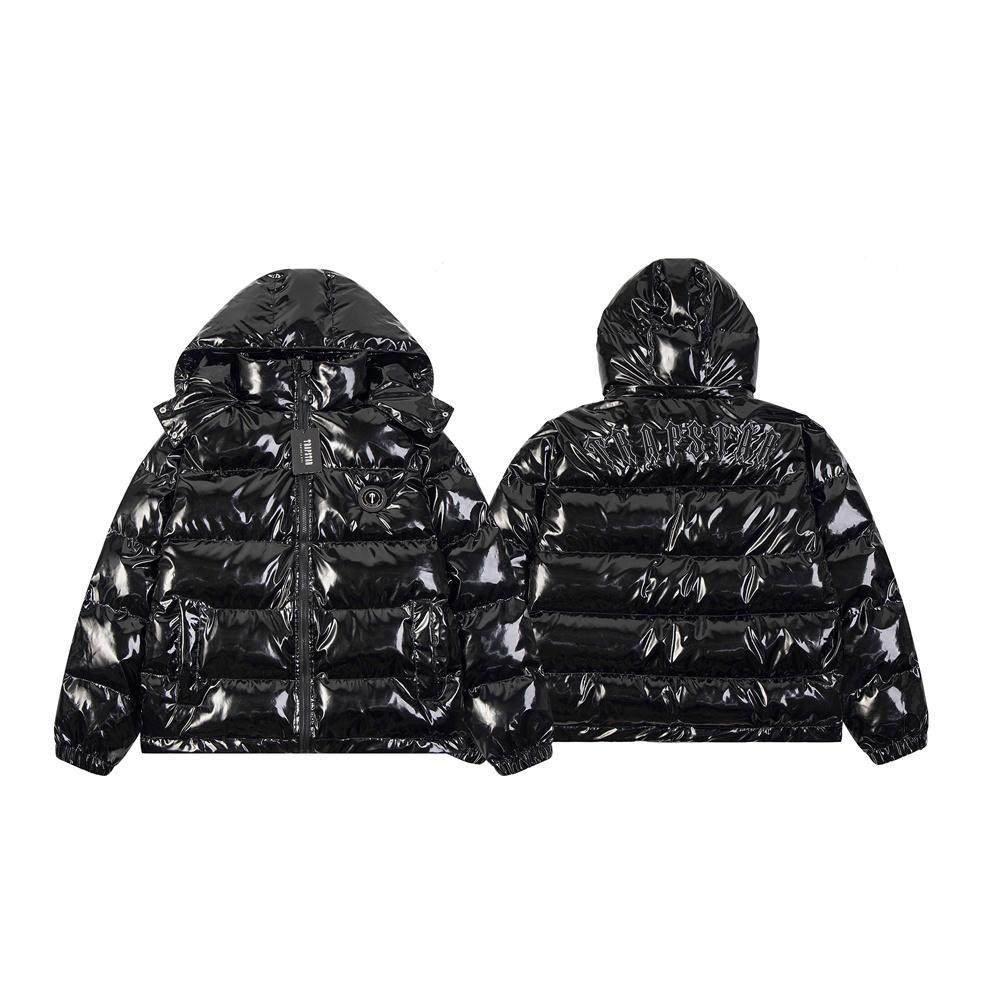 Trapstar秋冬新款亮面PU皮衣加厚羽绒棉服连帽外套男女亮面棉衣潮