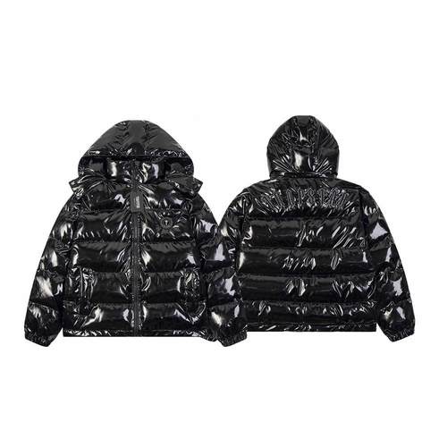 Trapstar秋冬新款亮面PU皮衣加厚羽绒棉服连帽外套男女亮面棉衣潮