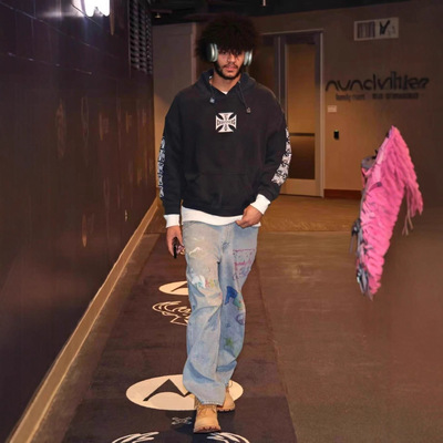 Rapper上身West Coast Choppers 25SS十字印花洗水做旧帽衫卫衣潮