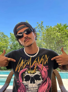 火星哥同款LADYGAGA演唱会骷髅欧美明星周边短袖T恤男女同款百搭