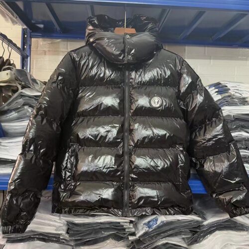 冬季美潮Trapstar黑色亮面经典小标刺绣字母加厚保暖棉服面包外套