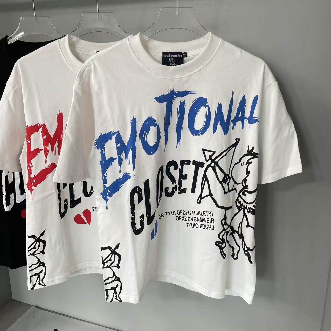 潮牌MIXED EMOTION丘比特印花男女情侣T恤宽松纯棉圆领短袖打底衫