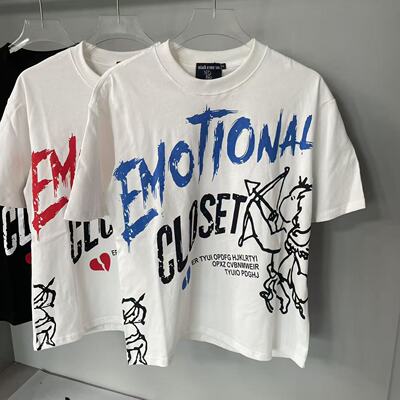 潮牌MIXED EMOTION丘比特印花男女情侣T恤宽松纯棉圆领短袖打底衫