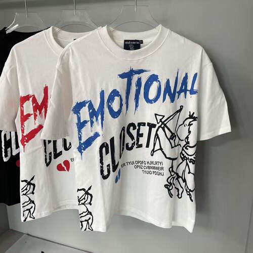 潮牌MIXED EMOTION丘比特印花男女情侣T恤宽松纯棉圆领短袖打底衫