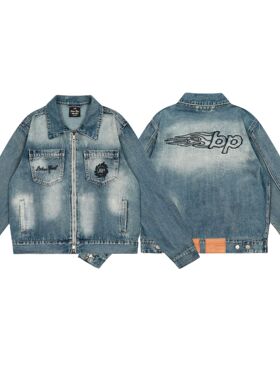 外贸BROKEN PLANET欧美潮复古休闲宽松男女同款牛仔外套重工刺绣