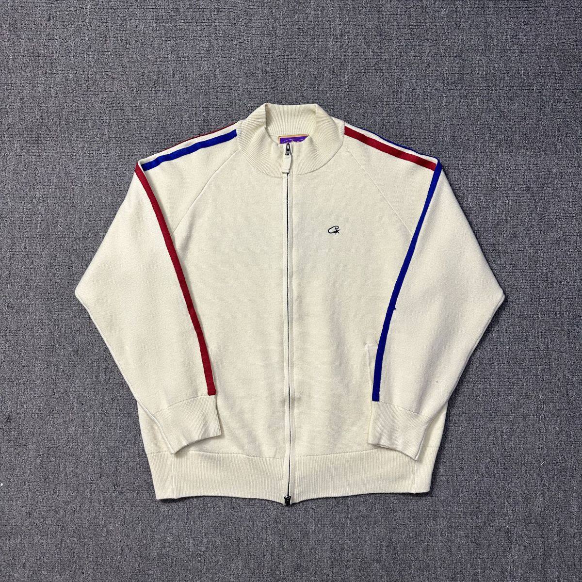 Corteiz恶魔岛街头嘻哈刺绣字母立领拉链红蓝开衫针织衫毛衣外套