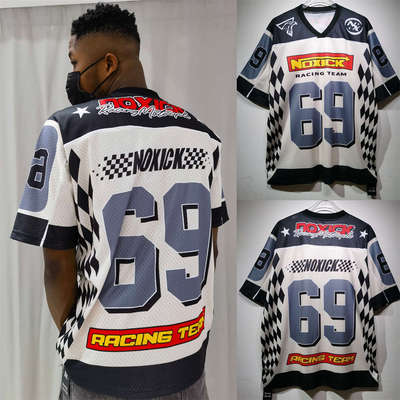 复古UND欧美街头嘻哈橄榄球原宿字母宽松BF风潮牌T恤男女网眼球衣