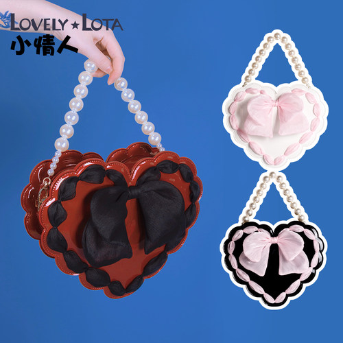 Lolita爱心蝴蝶结珍珠花嫁包
