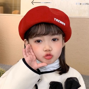 儿童帽子秋冬新款洋气时尚女孩毛呢贝雷帽女童日常百搭纯色画家帽