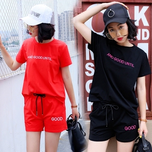 T恤短衣短裤休闲运动套装女夏2025新款时尚两件套跑步纯棉短款