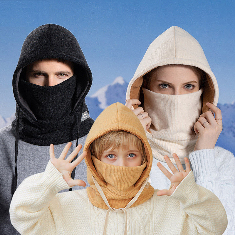 户外保暖亲子儿童帽子男女骑行滑雪套头帽情侣加绒护脖口罩一体帽