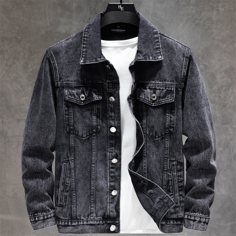 高端牛仔外套男士秋装潮流上衣服褂2026新款修身秋冬季黑灰色夹克