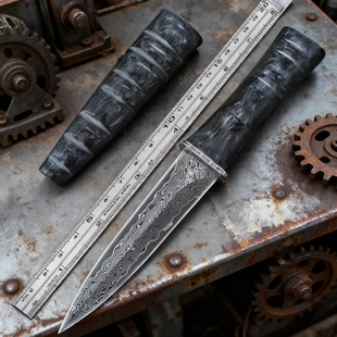 大马士革钢户外小刀锋利随身野外生存直刀开刃刀具防身战术刀