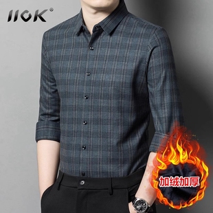 中年爸爸男士 加绒加厚宽松休闲寸衫 保暖衬衣 男冬季 IIOK格子衬衫
