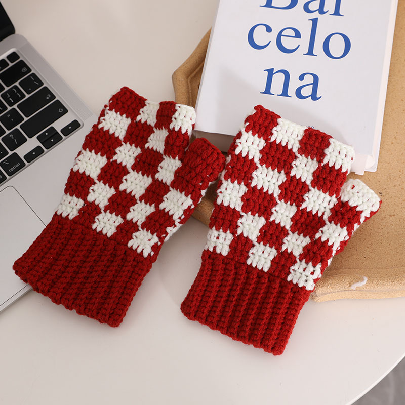 手工编织棋盘格手套diy材料包